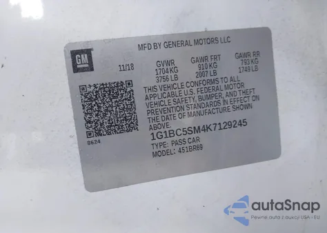 2019 Chevrolet Cruze Ls from USA, damaged, VIN 1G1BC5SM4K7129245